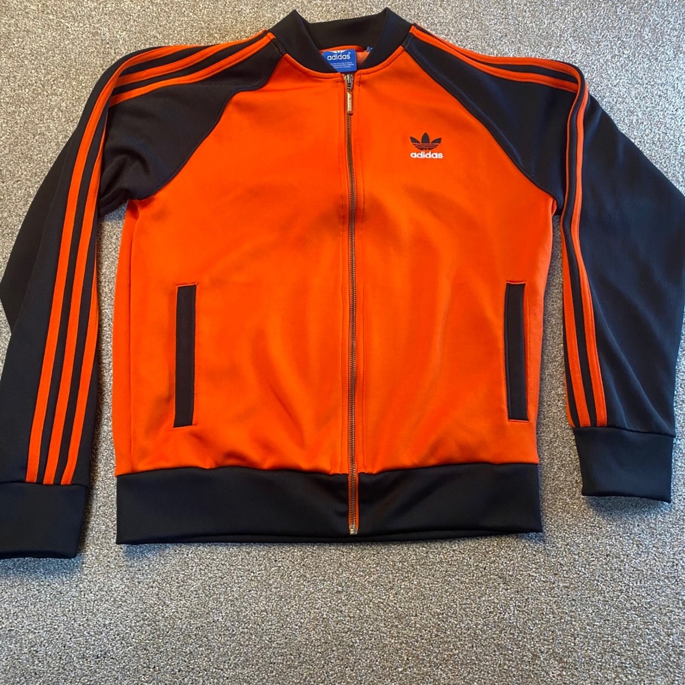 Adidas Originals Mens Track Jacket Orange Black Trefoil Full Zip Size M